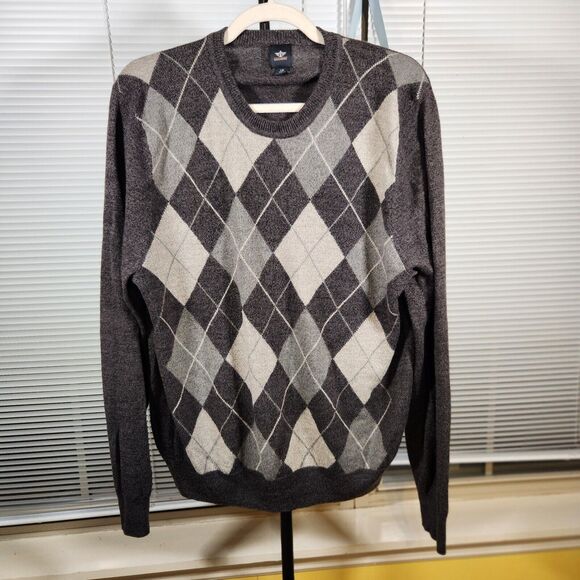 Dockers $54 Large Dark Pebble Gray Argyle Diamond Pullover Crewneck Sweater - Picture 1 of 8